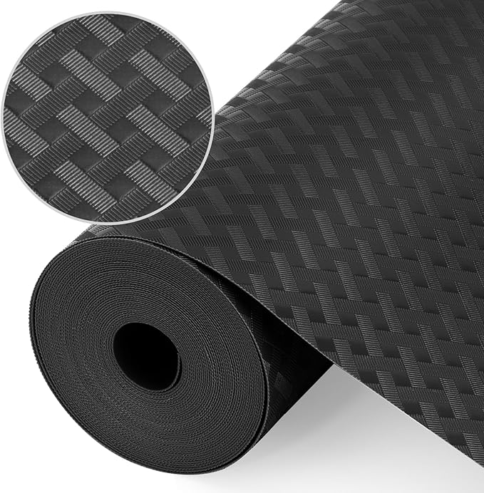 Shelf Liners, Non-Adhesive Drawer Liner, Waterproof & Oil-Proof Kitchen Cabinet Cupboard Liner Plastic EVA Material BPA Free Fridge Liner Mats Paper Protector for Shelves (Black/12in x 240in)