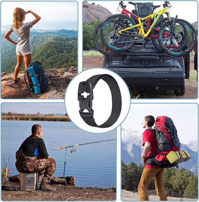 Vigorport Utility Straps Quick Release Nylon Backpack Accessory Bag Strap,Adjustable for Hiking,Travel,Outdoor Sports-4 Pack (Black, 0.75''W-12''L)