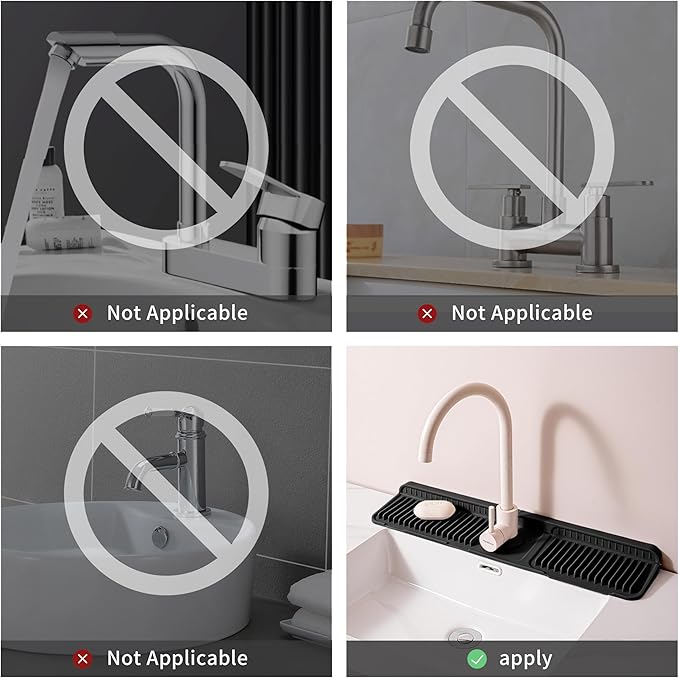 24" Silicone Sink Splash Guard - Kitchen Sink Accessories with Drip Tray, Sponge Holder & Soap Dish, 6° Slope Design for Easy Drainage, Foldable & Fasten Button for Secure Fit, （Black）