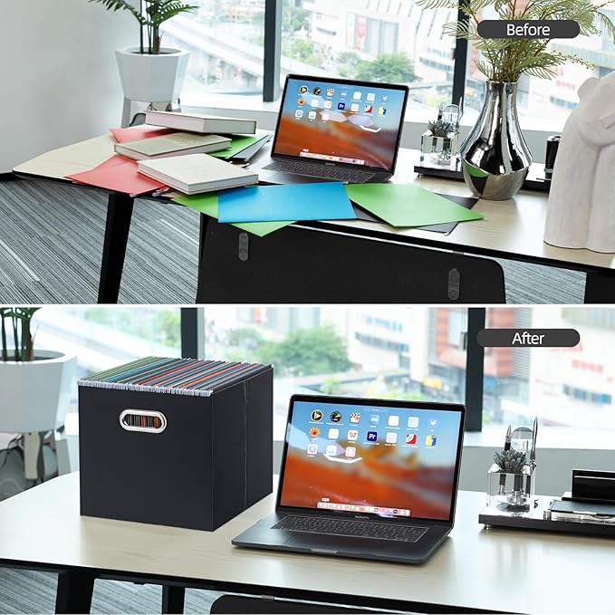 Oterri Cardboard File Organizer Box for Hanging File Folders Letter Size,Large File Box for Computer Desk,File Cabinet,Working Home,Office,Classroom (Black, Letter Size - 2 Packs-Large)