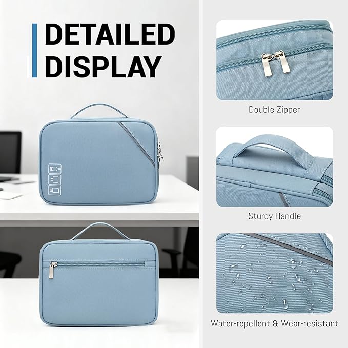 Lanola Travel Cable Organizer Bag, Electronic Accessories Case Portable Double Layer Cable Storage Bag for Cord, Phone, Charger, Flash Drive, SD Card, Phone, Power Bank, Personal Items - Grey