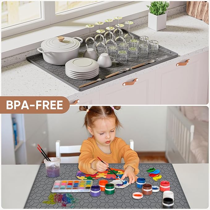 BALEINE 34''×22'' Under Sink Mat, Waterproof Food Grade Silicone Undersink Mat, Cabinet Shelf Drip Tray, Under Sink Liner for Kitchen, Bathroom (Charcoal)