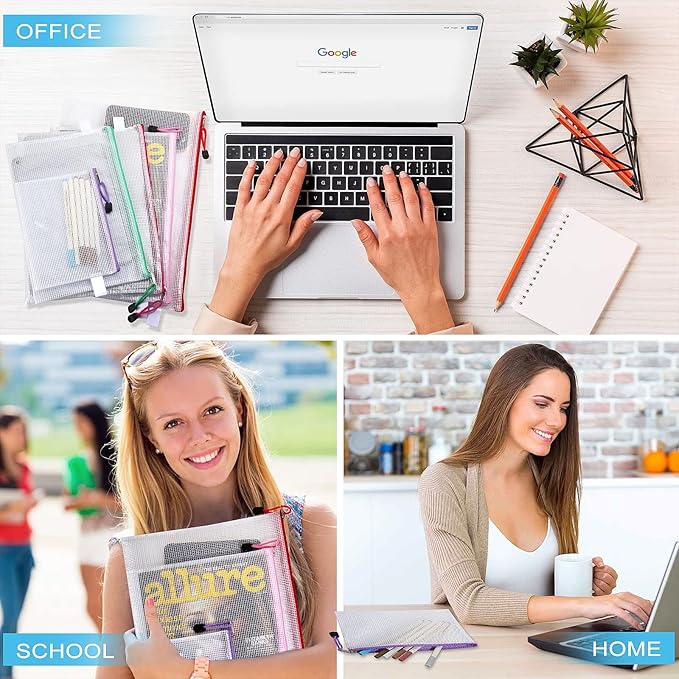 48pcs Mesh Zipper Pouch Bags, 8 Sizes Waterproof Plastic Zipper File Bags, 16 Colors,Multipurpose for Travel Storage, School Supplies, Office Appliances and Home Organizing,Multicolored