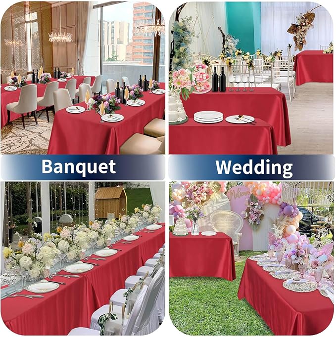 PureFit 6 Pack Rectangle Red Table Cloths 60 x 126 Inch for 6Ft Tables, Stain and Wrinkle Resistant Table Linens for Home Use, Wedding, Party, Banquet and Camping