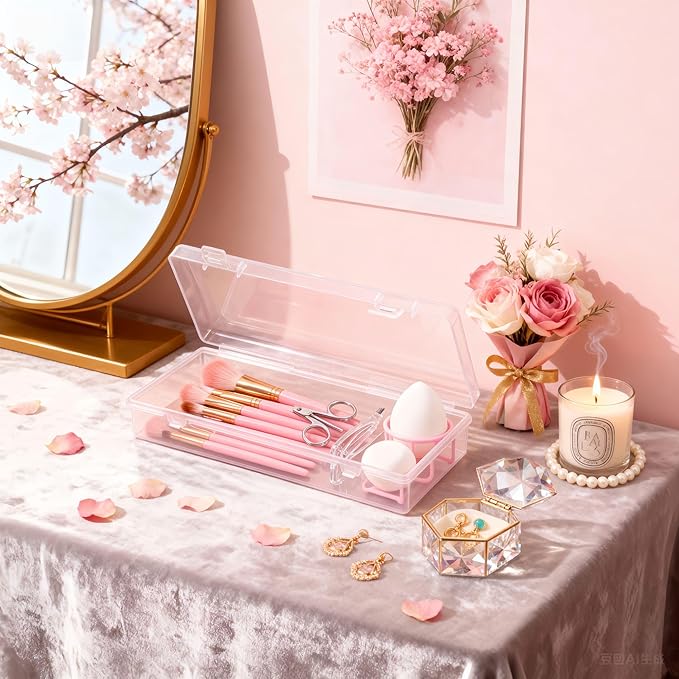 LJY 10 Pieces Rectangular Empty Mini Clear Plastic Organizer Storage Box Containers with Hinged Lids (6.1 x 2.6 x 1.2 inch, Transparent)