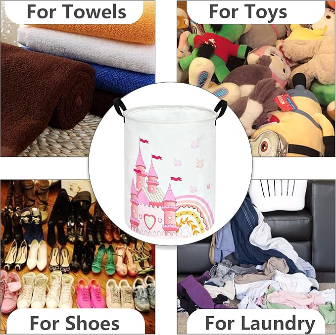 Kids Hamper Pink Castle Storage Bins Organizer Toy Box Laundry Basket Large Canvas Collapsible Chest for Home/Dorm/Kitchen/Pet/Office/Closet/Shelf/Gift Baskets