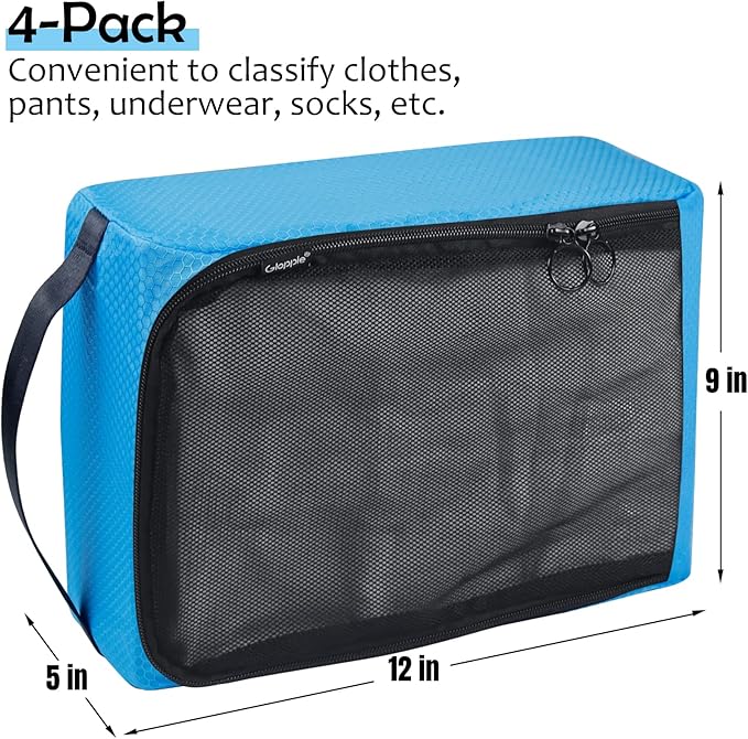 4-PACK Blue Organizer Cubes - Pack Luggage, Suitcase and Carry On Cubes