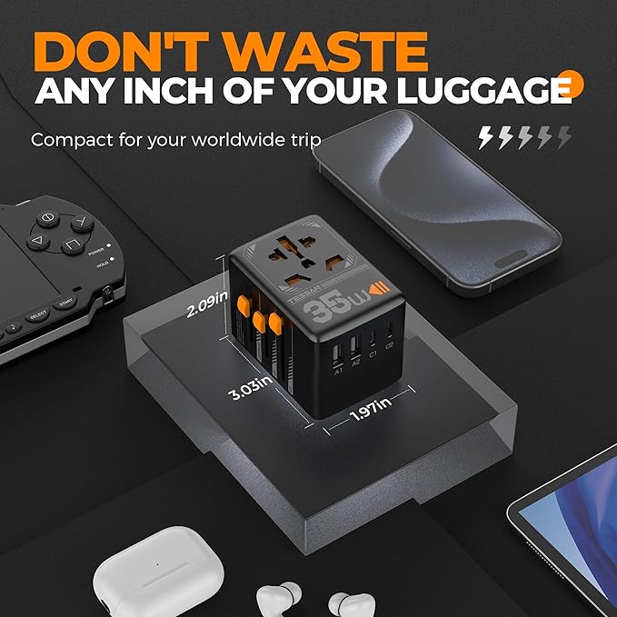 TESSAN Universal Travel Adapter, 35W International Plug Adapter with 3 USB C and 2 USB A Charging Ports, Worldwide Power Outlet for US to European EU UK AUS Ireland (Type C/G/A/I)