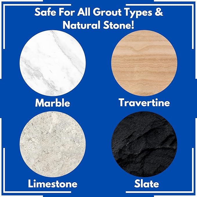 Ultimate Grout Cleaner for Tile Floors — Acid-Free Deep Cleaner Removes Grease, Dirt & Soap Scum Without Damaging Grout — Safe for Marble and All Natural Stone (1-Qt/1-G/ W/brush)