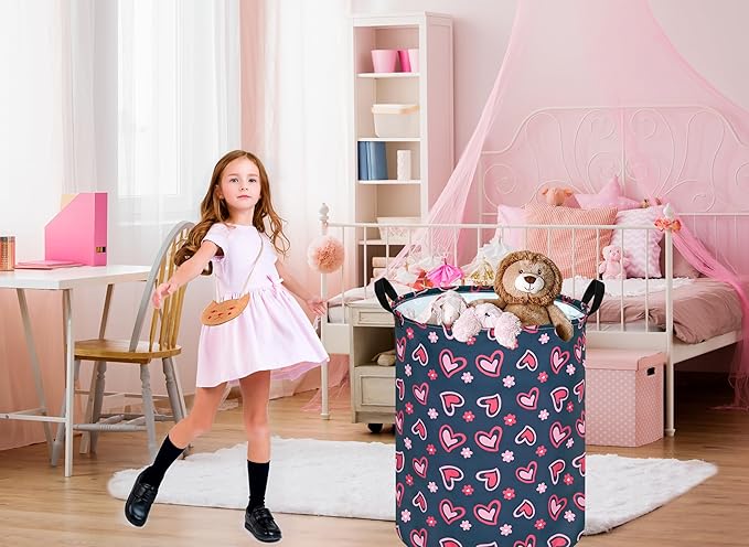 Round Valentine's Laundry Basket Storage Bins Nursery Hamper Gift Baskets for Home,Office,Home Decor