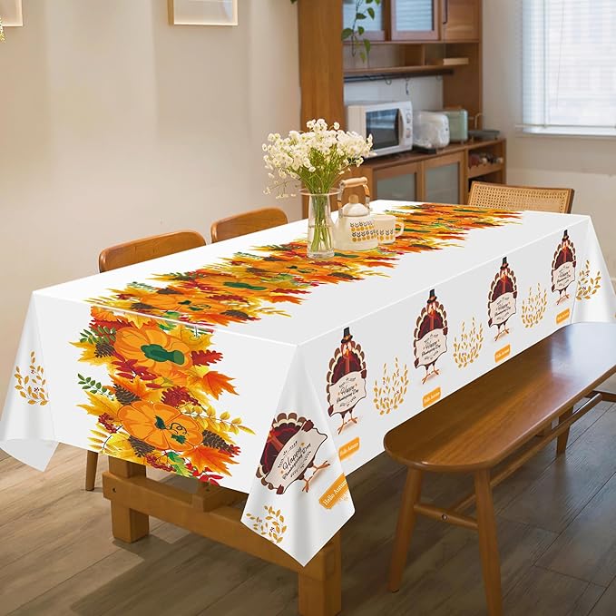 OHOME 2 Pack Thanksgiving Tablecloth Disposable - Fall Party Supplies for Thanksgiving Table Decor | Friendsgiving Party Decorations | Thanksgiving Decorations 54" x 108"