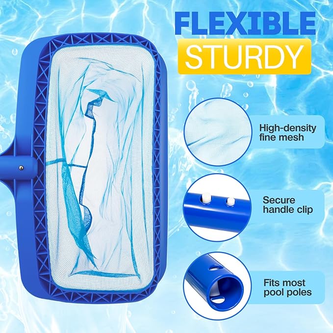 Pool Skimmer Net, Professional Swimming Pool Leaf Skimmer with Heavy Duty Frame, Fine Nylon Flat Mesh for Fast Debris Cleaning, for Above Ground & In-Ground Pools