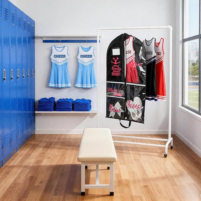 DEEKA Cheer Garment Bag for Hanging Clothes with Zipper Pockets Cheer Accessories Mom Essentials Uniform Costume 40 Inch Black Bags Stuff for Cheerleading Girls (Black,Red-Cheer Quote)