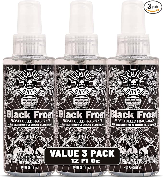 Chemical Guys Black Frost Premium Air Freshener & Odor Eliminator (4 oz) (3 Pack) – Bold Ice-Cologne Scent Spray for Car, Office & Home Interiors