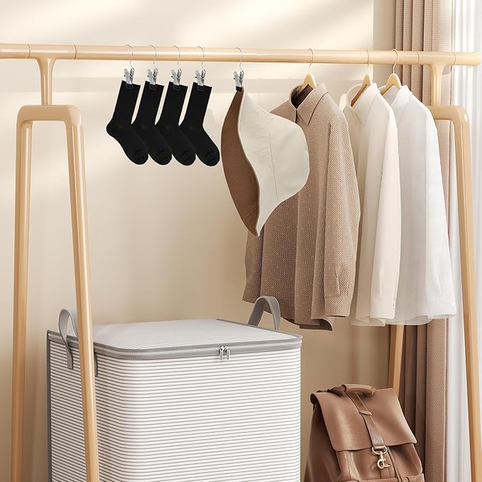 50 Pack Boot Hanger Clips Hooks, Heavy Duty Laundry Hooks with Clips, Portable Stainless Steel Clothes Pins Boot Clips for Hanging, Socks Towels Hats Pants Holder for Travel, Closet