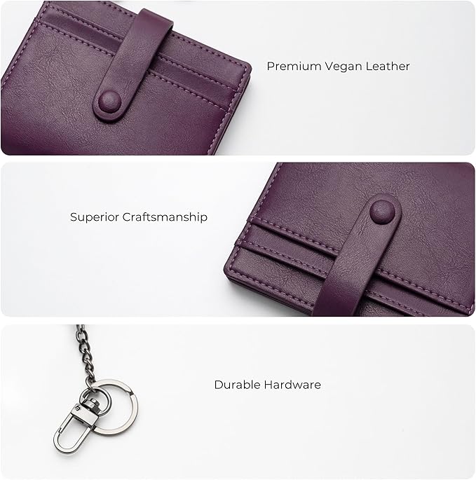 Alldaily Slim Keychain Wallet for Women, RFID Blocking Small Bifold Travel Credit Card Holder (Purple)