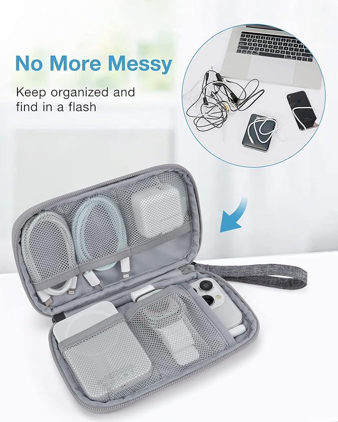 BAGSMART Cord Organizer Travel Cable Organizer Bag Tech Electronic Organizer Travel Case, Travel Essentials for Charger, Cable, Phone, Flash drive, Single Layer - Grey