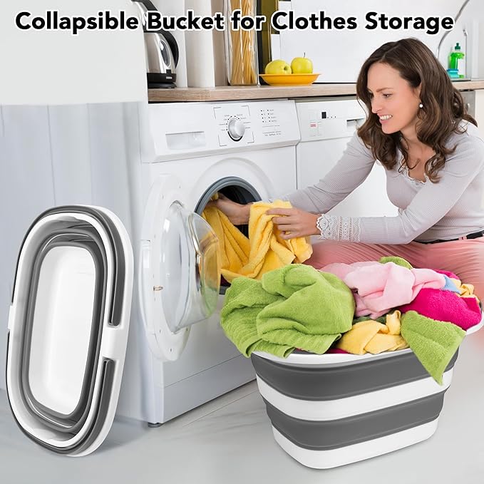 2 Pack Collapsible Mop Bucket, 16L(4.2 Gal) Plastic Bucket for House Cleaning, Car Washing, Silicone Cleaning Supplier Organizer, Portable Basket with Handle for Laundry Storage, RV Camping, Fishing