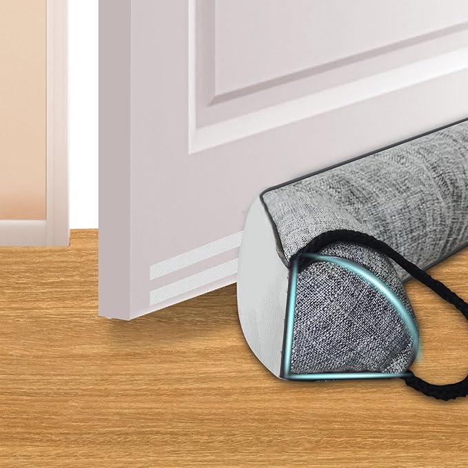 QUOLIX Triangle Under-Door Draft Stopper, 38 Inch Noise Blocker, Weighted Weather Stripping, Gray Cotton & Polyester, Multi-Function Noise & Light Blocker, Gray