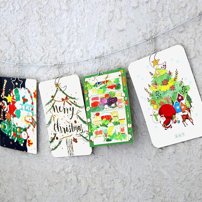 2 Pack Chain Photo Clip Hanging Photo Display Wall Photo Display Metal Photo String with 12 Clips Wall-Mounted Picture Holder for Hanging Painting Family Photos Artworks (Silver-Star and Moon)