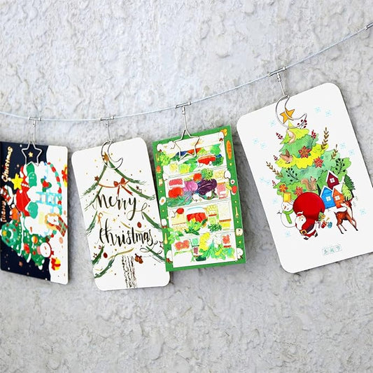 2 Pack Chain Photo Clip Hanging Photo Display Wall Photo Display Metal Photo String with 12 Clips Wall-Mounted Picture Holder for Hanging Painting Family Photos Artworks (Silver-Star and Moon)