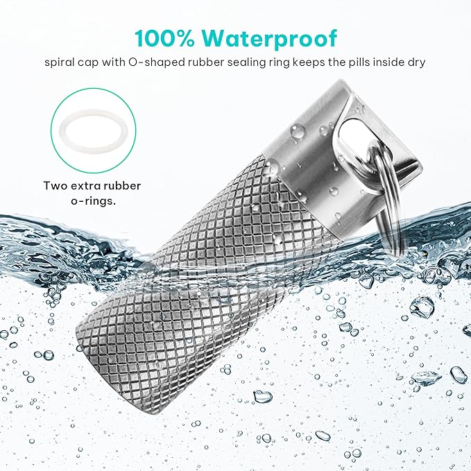 100% Waterproof Titanium Pill Box Keychain - TSA Approved, Strong and Heat Resistant, Travel Friendly | Fashion Necklace Design, Ultra Light and Compact with Extra Sealing Ring