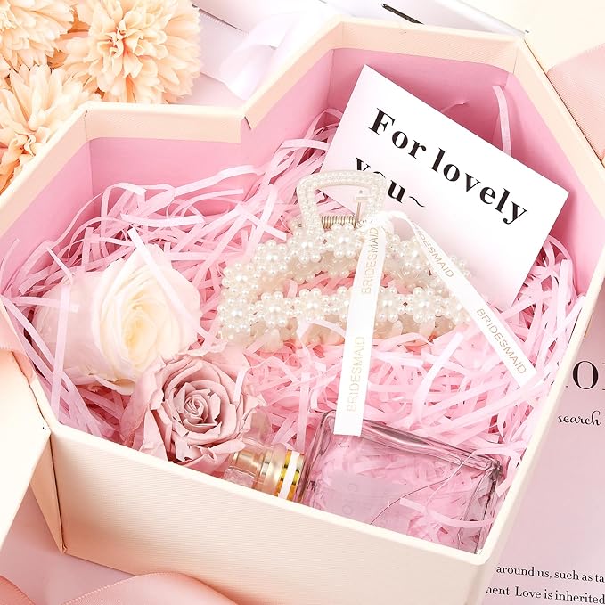 DEEKA Bridesmaid Proposal Gifts 8 Pack Pearl Bridesmaid Hair Claw Clips with Ribbon 3.7 Inch Large Hair Clips Bachelorette Party Favors Bridal Party Present Hair Accessories (Half Circle L)