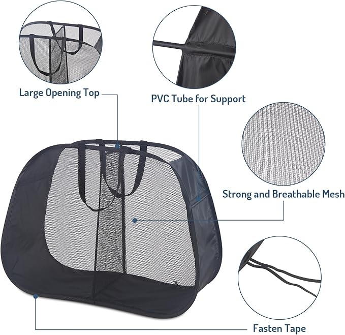 Mesh Popup Laundry Hamper 2 Compartment, Collapsible Laundry Sorter Basket Foldable Hamper for Clothes, College Dorm, Travel (Black)