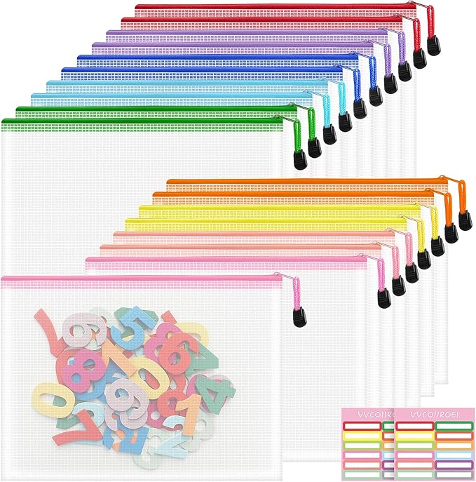 18pcs Mesh Zipper Pouch Bags, B5 Mesh Pouch, 9 Colors Zipper Pouches for Organizing, Travel Pouch, School Office Organize