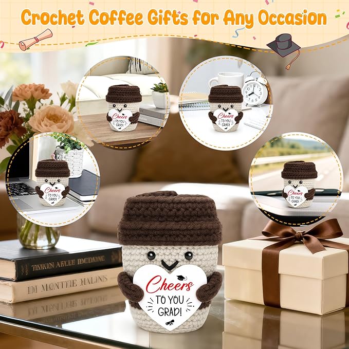 Graduation Gifts for Her Him - Cheers To You Grad - Handmade Positive Crochet Coffee Mug Graduation Decoration College High School University Grad Academy Masters Congratulations Gifts for Friends