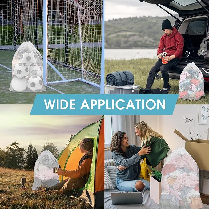 2 Pack Mesh Laundry Bags, 23 x 34 Inches Heavy Duty Mesh Laundry Bag, Large Laundry Drawstring Bag for College, Dorm, Travel, Family and Apartment Dwellers, White