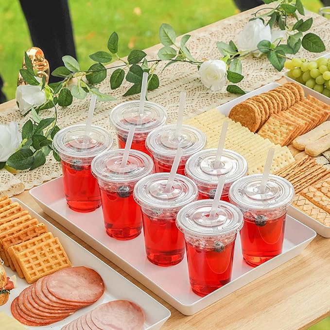 VITEVER [100 Sets - 24oz] Plastic Cups with Lids and Straws, Disposable Cups for Iced Coffee, Smoothie, Milkshake, Cold Drinks - Clear