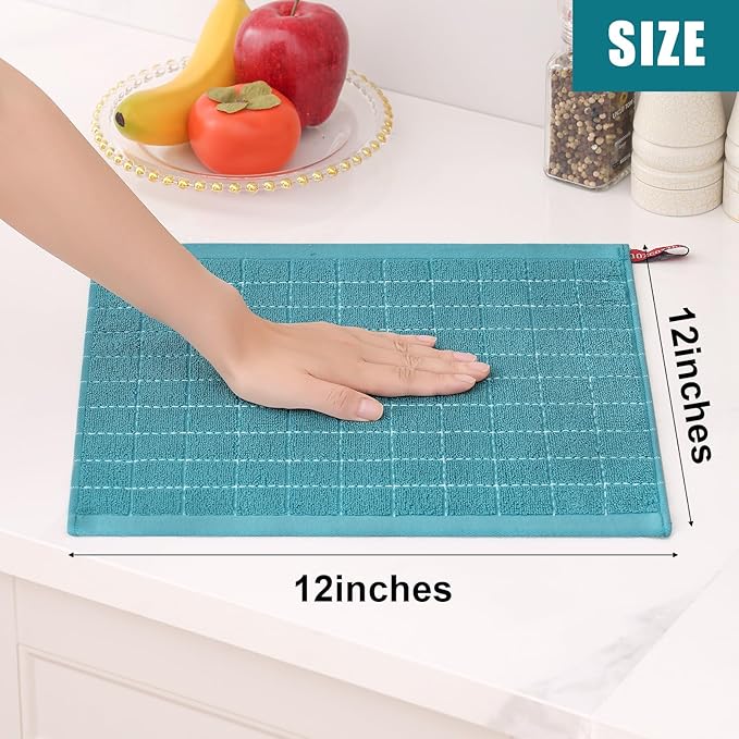Homaxy 100% Cotton Terry Kitchen Dish Cloths, Ultra Soft and Absorbent Dish Towels for Kitchen, Suitable for Drying and Washing Dishes, 6 Pack, 12 x 12 Inches, Lake Blue