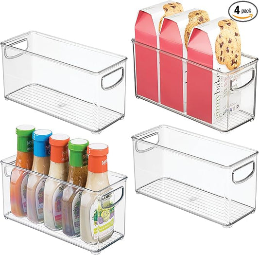 InterDesign Slim Clear Plastic Stackable Storage Bin, Tall Narrow Organizer for Kitchen or Pantry, 4-Pack