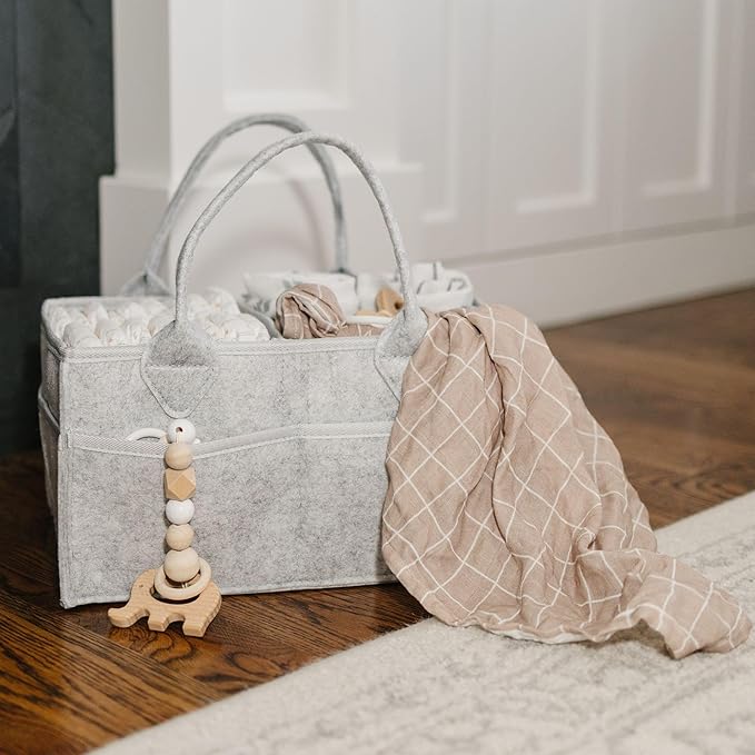 PUTSKA Baby Diaper Caddy Organizer - Nursery Storage Basket for Diaper Station, Baby Basket Shower Gifts List and Registry Must-Haves, Newborn Essentials, Nursery Decor for Boy or Girl-Grey,ExtraLarge