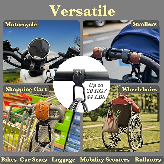 Stroller-Hooks - Adjustable Stroller Carabiner Clips, Universal Stroller Clips and Hooks for Parents and Travelers - Ideal Stroller Accessories for Shopping, Travel, and Baby Gear - Black, 2 Pack