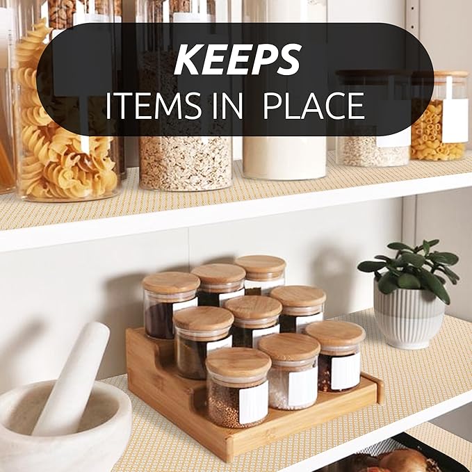 RAY STAR 18X96 Inch Shelf Liner for Kitchen Cabinets, Non-Adhesive Cabinet Liner Washable, PVC Drawer Liner for Dresser Non-Slip Bathroom (Yellow Circle)(1 Roll)