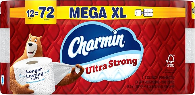 Charmin Ultra Strong Toilet Paper 12 Mega XL Rolls, 330 Sheets Per Roll
