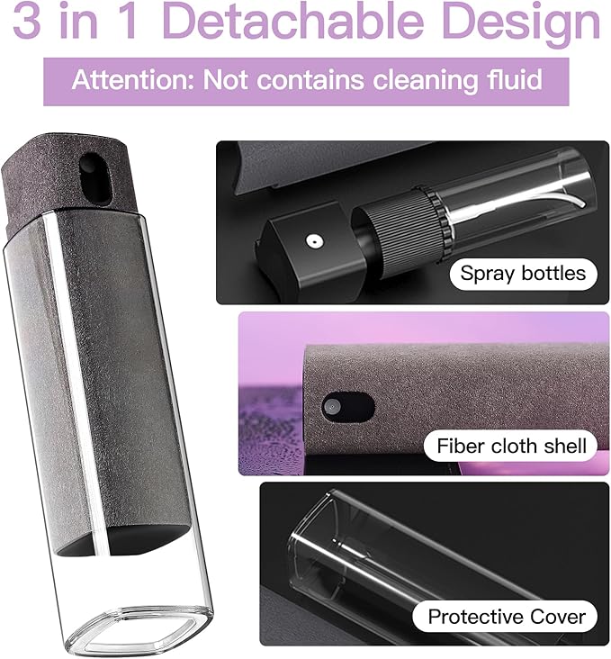 CUIUD Touchscreen Screen Cleaner Kit 2 Pcs, Phone, Tablet and Car Screen Cleaner, Two in One Spray and Microfiber Cloth(2 Pack Grey)
