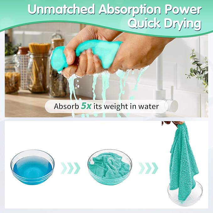 FIXSMITH Turquoise Microfiber Cleaning Cloth -Pack of 12, Highly Absorbent Cleaning Rags, 16"X12" All Purpose Cleaning Towels for Housekeeping, Kitchen, Car, Lint Free and Reusable Microfiber Towels
