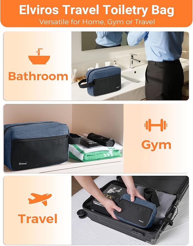 Elviros Travel Toiletry Bag for Men Hanging Toiletries Dopp Kit Small Bathroom Hygiene Tool and Medicine bag for Traveling Essential Shaving Pouch,Gifts for Men(Blue&Black)