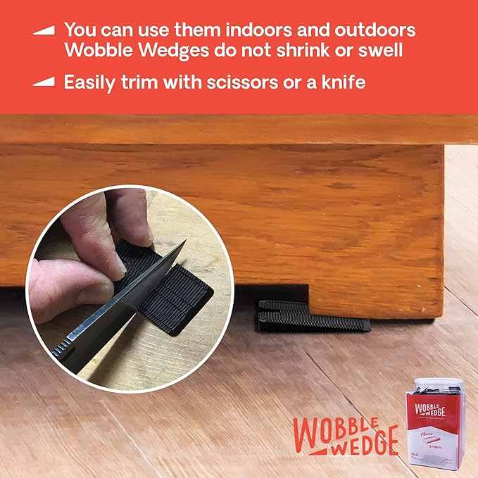 Wobble Wedges Flexible Plastic Shims - Leveling Shims for Home Improvement, Furniture Levelers, Table, and Toilet for Leveling - Made in USA Plastic Wedges Shim for Appliances (Black, 300-Pack)