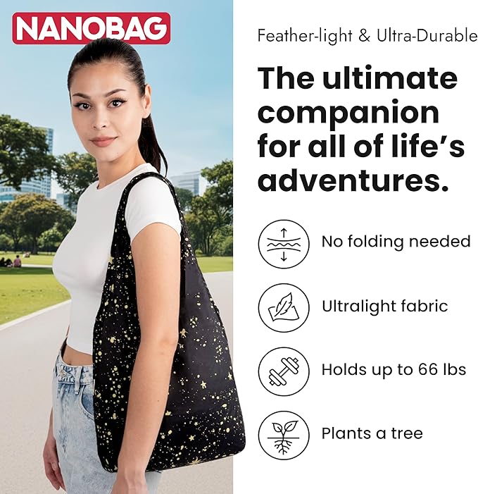 Nanobag Ultralight Foldable Tote for Women & Men, Reusable Grocery & Travel Bag, Packable Collapsible Compact Market Essential (Micro Navy)