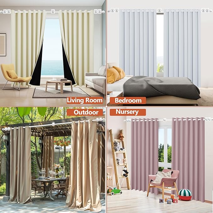 Curtain Rods No Drilling for Windows,5/8 Inch Diameter Drapey Pole with No Drill Curtain Rod Brackets (2PCS White, 48 to 84")