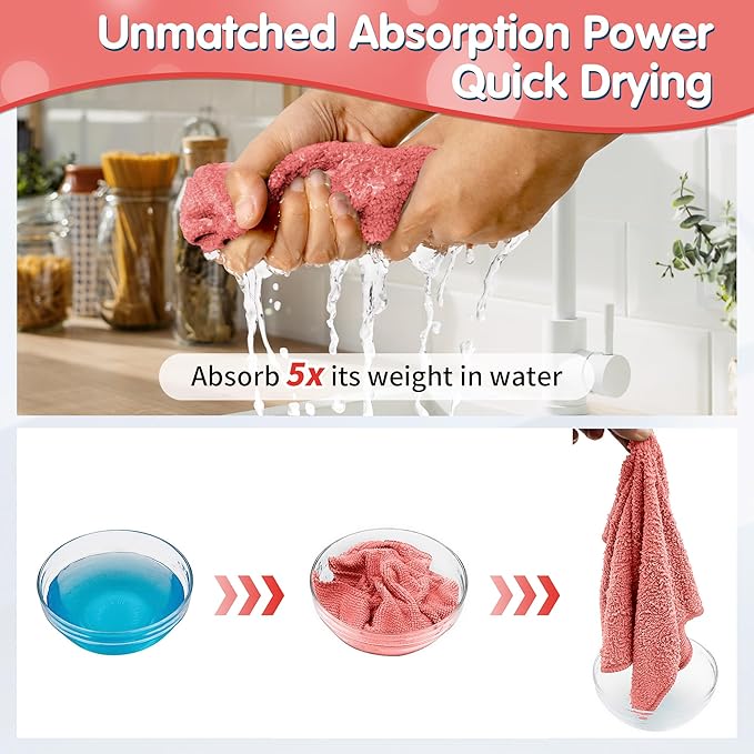 FIXSMITH Red Microfiber Cleaning Cloth -Pack of 12, Highly Absorbent Cleaning Rags, 16"X12" All Purpose Cleaning Towels for Housekeeping, Kitchen, Car, Lint Free and Reusable Microfiber Towels