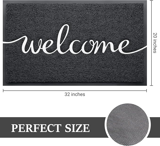 Door Mat, Welcome Mat Low Profile Floor Mat Front Doormat Indoor and Outdoor Doormat Non Slip Rugs for Entryway, Patio, High Traffic Areas (32"x20", Black-Welcome)