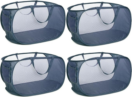 4 Pack Collapsible Laundry Baskets, Foldable Laundry Basket with Pocket, Durable Pop Up Hampers, Reinforced Handles Dirty Clothes Hamper for Laundry, Bedroom, Bathroom, Dorm, Travel or Camping Navy