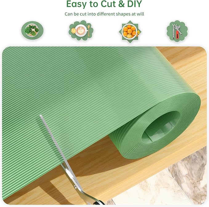 Shelf and Drawer Liner for Kitchen Cabinet, Non-Adhesive 12in x 120in Waterproof Durable Thickened EVA Material Easy-to-Cut Contact Paper Non Slip Mat for Refrigerator, Cupboard, Dresser