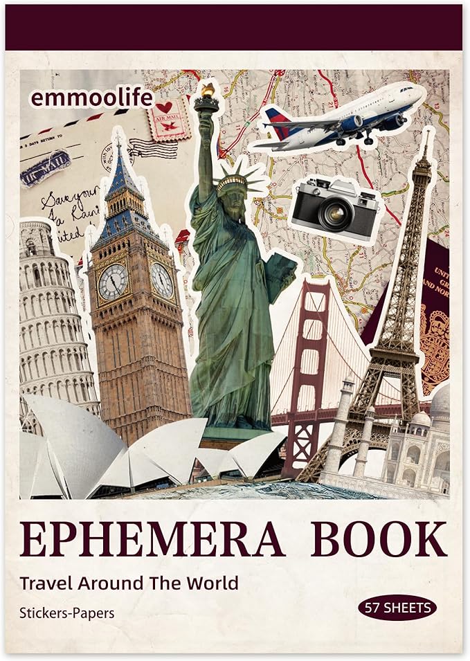 57 Sheets Vintage Travel Scrapbook Sticker Book, 500+ Vintage & Modern Stickers for Scrapbooking, 25 Pcs Ephemera Papers Art Scrapbook Supplies for Adults Teens Women Girls Junk Journal Journaling