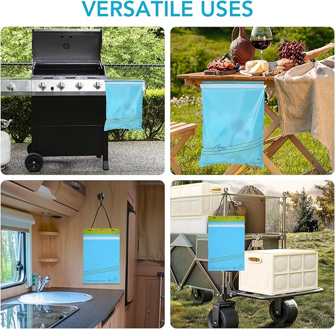 40 Pcs Disposable Car Trash Bag - Large Capacity - Car Garbage Bag Hanging from Headrest - Easy to Stick-On, Leakproof, Smellproof Car Trash Can - Ideal for Travel, Camping, and Home Use (Blue)